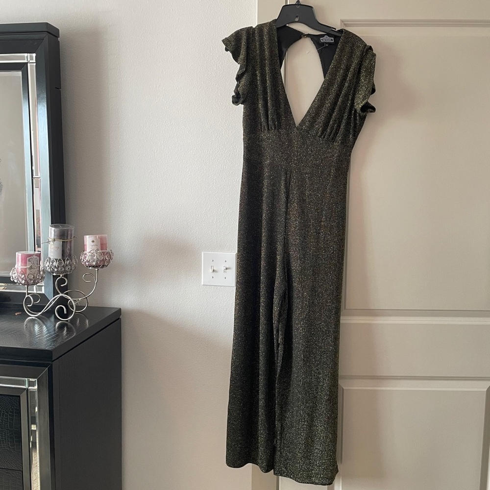 Black and dust gold one pants jumpsuit